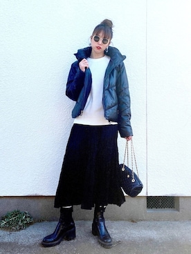 「チェルシーブーツ」｜「アイテム（ダウンジャケット/コート）」を使った、YURIAさん（レディース・165cm）の冬コーディネート
