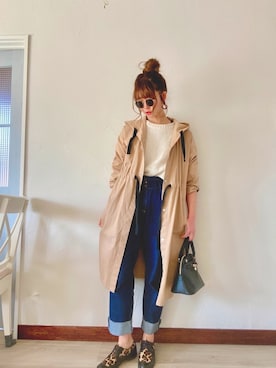 「インディゴデニム」｜「アイテム（トレンチコート）」を使った、YURIAさん（レディース・165cm）の冬コーディネート