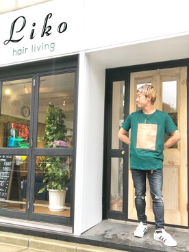 「H&M（エイチ・アンド・エム）のアイテム（Tシャツ/カットソー、グリーン系）」を使った、TKMさん（メンズ・169cm）の夏コーディネート