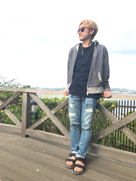 「NEW BALANCE（ニューバランス）のアイテム（サンダル、ブラック系）」を使った、TKMさん（メンズ・169cm）の春コーディネート