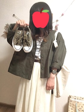 「白スカート」｜「アイテム（その他アウター）」を使った、mamu🐾さん（レディース・147cm）の春コーディネート