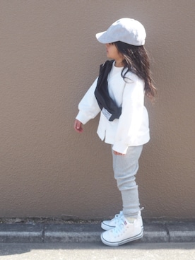 「CIAOPANIC TYPY（チャオパニックティピー）の【ママとお揃い】2WAYボリュームカーデ（カーディガン/ボレロ）」を使った、ゆ＆りさん（キッズ・110cm）の春コーディネート