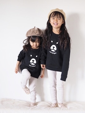 「お揃い」｜「アイテム（ハンチング/ベレー帽）」を使った、ゆ＆りさん（キッズ・110cm）の秋コーディネート