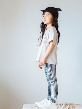 「ミッキー帽子」｜ゆ＆りさん（キッズ・110cm）の春コーディネート