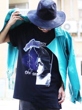 「ロックT」｜「アイテム（ライダースジャケット）」を使った、ぎ LABREA STAFFさん（メンズ・170cm）の春コーディネート