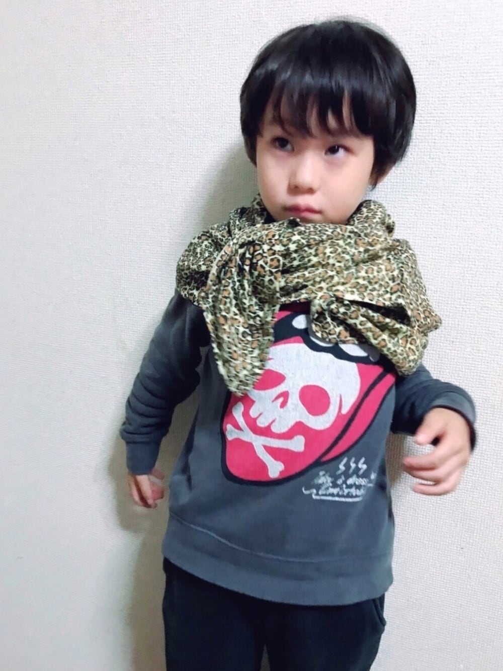 「レオパードらぶフェス、レオパード」｜「にやのアイテム（ブラジャー、その他）」を使った、Tsumugiさん（キッズ・120cm）の秋コーディネートの1枚目の写真