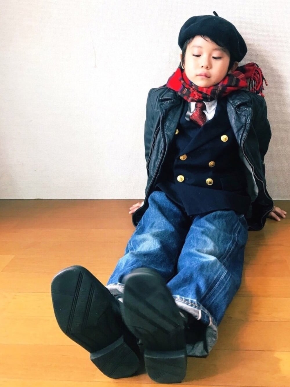 「ウザくねぇっての、……、ウザいかも、つむの歌も見られます、アホ丸出しのやつね」｜「😁のアイテム（ブラジャー、その他）」を使った、Tsumugiさん（キッズ・120cm）の冬コーディネートの1枚目の写真