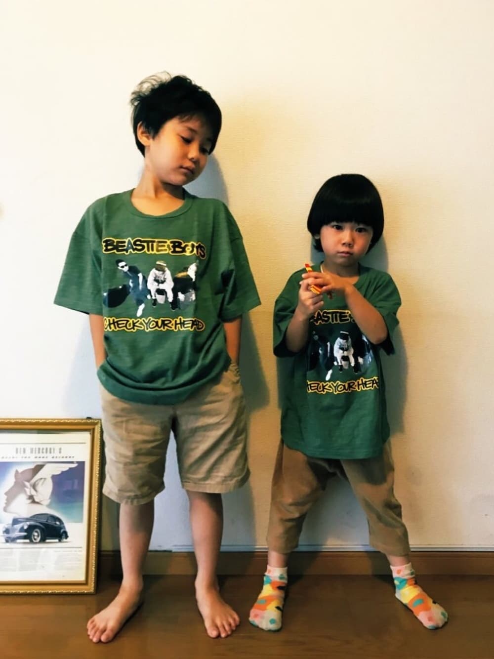 「ビースティーボーイズ」｜「MARKEY'Sのアイテム（Tシャツ/カットソー、グリーン系）」を使った、Tsumugiさん（キッズ・120cm）の夏コーディネートの1枚目の写真