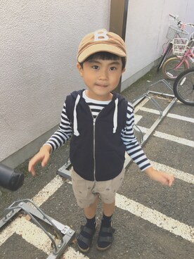 「highking（ハイキング）のアイテム（パンツ）」を使った、eieieiさん（キッズ・100cm）の秋コーディネート