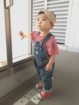 「stample（スタンプル）のアイテム（ヘアアクセサリー）」を使った、eieieiさん（キッズ・70cm）の春コーディネート