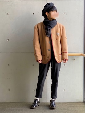 「ドクターマーチン」｜「アイテム（ノーカラージャケット）」を使った、淳々さん（メンズ・165cm）の冬コーディネート