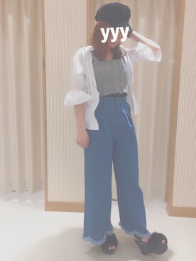 「one after another NICE CLAUP（ワンアフターアナザーナイスクラップ）のアイテム（キャスケット）」を使った、yuchamuさん（レディース・155cm）の夏コーディネート
