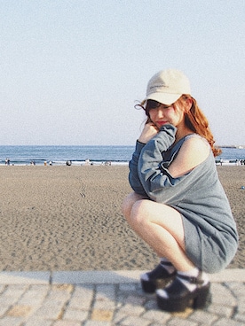 「one after another NICE CLAUP（ワンアフターアナザーナイスクラップ）のアイテム（キャップ）」を使った、yuchamuさん（レディース・155cm）の春コーディネート