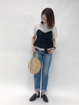 「JEANASIS（ジーナシス）のアイテム（かごバッグ）」を使った、JEANASIS　WEB　chanさん（レディース・152cm）の春コーディネート