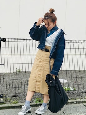 「RAY CASSIN（レイカズン）のアイテム（デニムジャケット）」を使った、はるんちゅさん（レディース・152cm）の春コーディネート