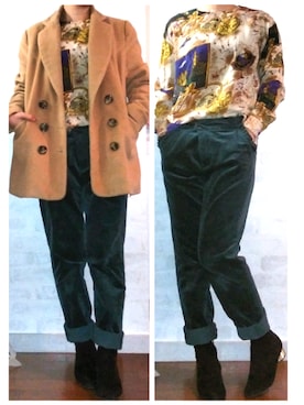 「総柄トップス」｜「アイテム（ジャケット/アウター）」を使った、Neさん（レディース・151cm）の春コーディネート