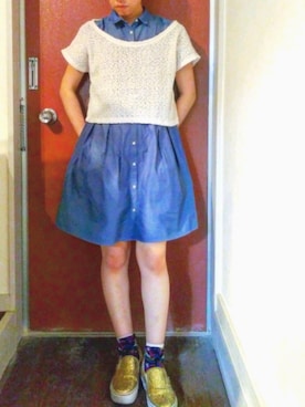 「アイテム（スリッポン、ゴールド系）」を使った、Neさん（レディース・151cm）の夏コーディネート