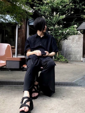 「古着のアイテム（衬衫、ブラック系）」を使った、miyakooさん（メンズ）の秋コーディネート