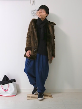 「低身長」｜「アイテム（ムートンコート）」を使った、ゆっぴさん（メンズ・165cm）の冬コーディネート