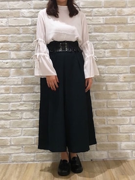 「フレアスリーブ」｜「アイテム（ハンチング/ベレー帽）」を使った、haruna matsumotoさん（レディース・154cm）の秋コーディネート