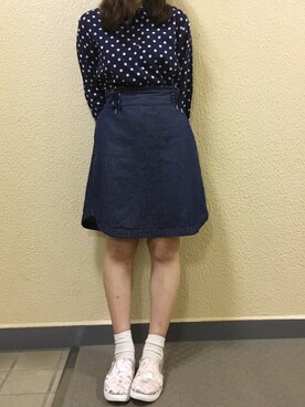 haruna matsumotoさんの「レーヨンエアリープリントブラウス（ドット・半袖）」を使ったコーディネート