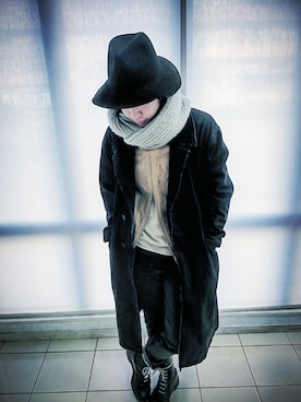 「M（エム）のアイテム（帽子）」を使った、KAZUYAさん（メンズ・170cm）の冬コーディネート