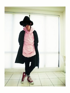 「M（エム）のアイテム（帽子）」を使った、KAZUYAさん（メンズ・170cm）の春コーディネート