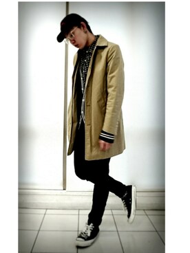 「DIESEL（ディーゼル）のアイテム（トレンチコート）」を使った、KAZUYAさん（メンズ・172cm）の秋コーディネート