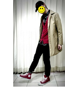 「DIESEL（ディーゼル）のアイテム（トレンチコート）」を使った、KAZUYAさん（メンズ・172cm）の秋コーディネート