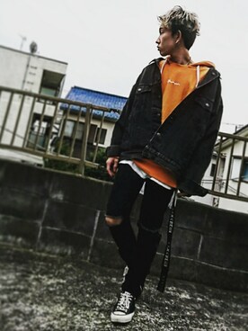 「フォロバ」｜「アイテム（デニムジャケット）」を使った、KAZUYAさん（メンズ・172cm）の冬コーディネート