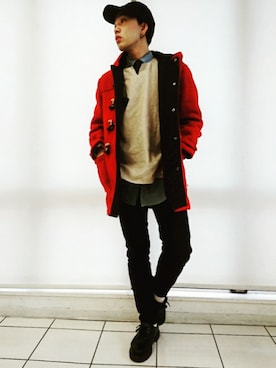「TOMMY HILFIGER（トミーヒルフィガー）のアイテム（ダッフルコート）」を使った、KAZUYAさん（メンズ・172cm）の冬コーディネート