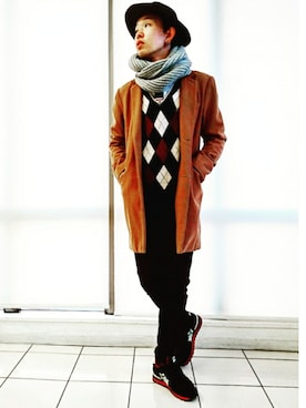 「EFFECTEN（エフェクテン）のアイテム（帽子）」を使った、KAZUYAさん（メンズ・172cm）の冬コーディネート