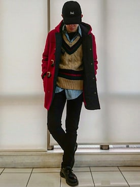 「TOMMY HILFIGER（トミーヒルフィガー）のアイテム（ダッフルコート）」を使った、KAZUYAさん（メンズ・172cm）の冬コーディネート