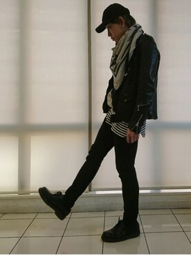 「フォロバ」｜「アイテム（ライダースジャケット）」を使った、KAZUYAさん（メンズ・172cm）の春コーディネート