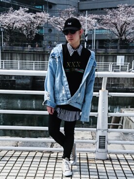 「フォロバ」｜「アイテム（デニムジャケット）」を使った、KAZUYAさん（メンズ・172cm）の春コーディネート