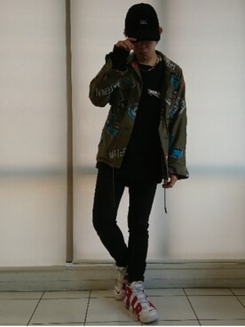 「doublet（ダブレット）のアイテム（ミリタリージャケット）」を使った、KAZUYAさん（メンズ・172cm）の春コーディネート