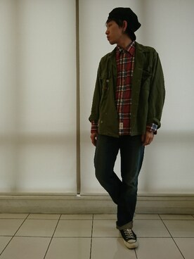 「フォロバ」｜「アイテム（ハンチング/ベレー帽）」を使った、KAZUYAさん（メンズ・172cm）の春コーディネート