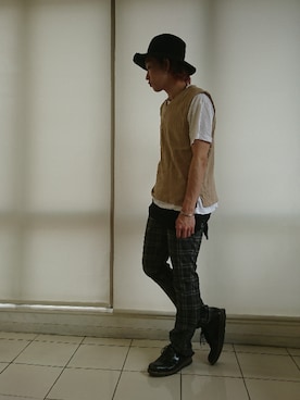 「EFFECTEN（エフェクテン）のアイテム（帽子）」を使った、KAZUYAさん（メンズ・172cm）の夏コーディネート