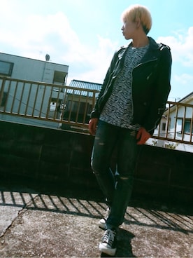 「フォロバ」｜「アイテム（ライダースジャケット）」を使った、KAZUYAさん（メンズ・172cm）の秋コーディネート