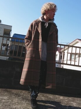 「アイテム（ステンカラーコート）」を使った、KAZUYAさん（メンズ・172cm・20代）の春コーディネート