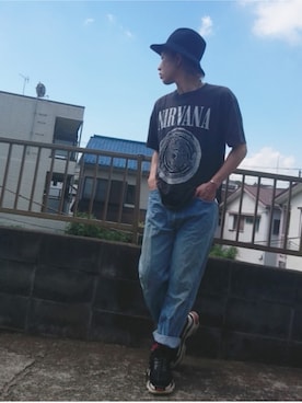 「EFFECTEN（エフェクテン）のアイテム（帽子）」を使った、KAZUYAさん（メンズ・172cm）の夏コーディネート