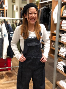 「AVIREX（アヴィレックス）のアイテム（サロペット/オーバーオール）」を使った、Yukiさん（レディース・159cm）の冬コーディネート