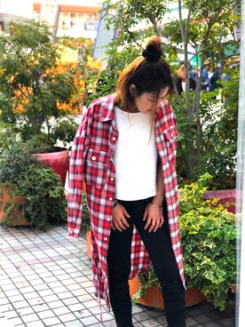 「AVIREX（アヴィレックス）のアイテム（シャツワンピース）」を使った、Yukiさん（レディース・159cm）の春コーディネート