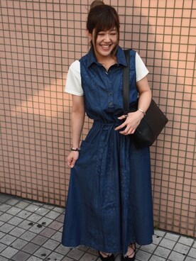 「レザー」｜「アイテム（シャツワンピース）」を使った、Yukiさん（レディース・159cm）の春コーディネート