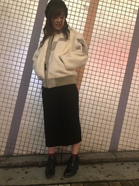 「ボア」｜「アイテム（MA-1）」を使った、Yukiさん（レディース・159cm）の秋コーディネート