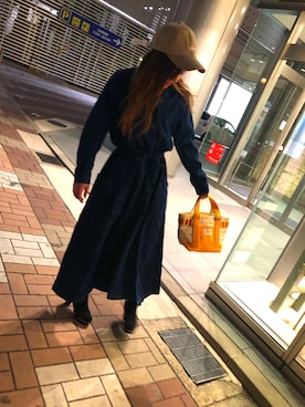 「カモ柄」｜「アイテム（キャップ）」を使った、Yukiさん（レディース・159cm）の冬コーディネート