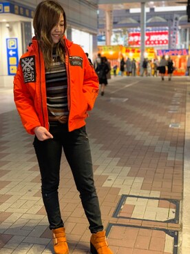 「タイト」｜「アイテム（MA-1）」を使った、Yukiさん（レディース・159cm）の秋コーディネート
