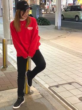 「アクティブ」｜「アイテム（スウェット）」を使った、Yukiさん（レディース・159cm）の冬コーディネート