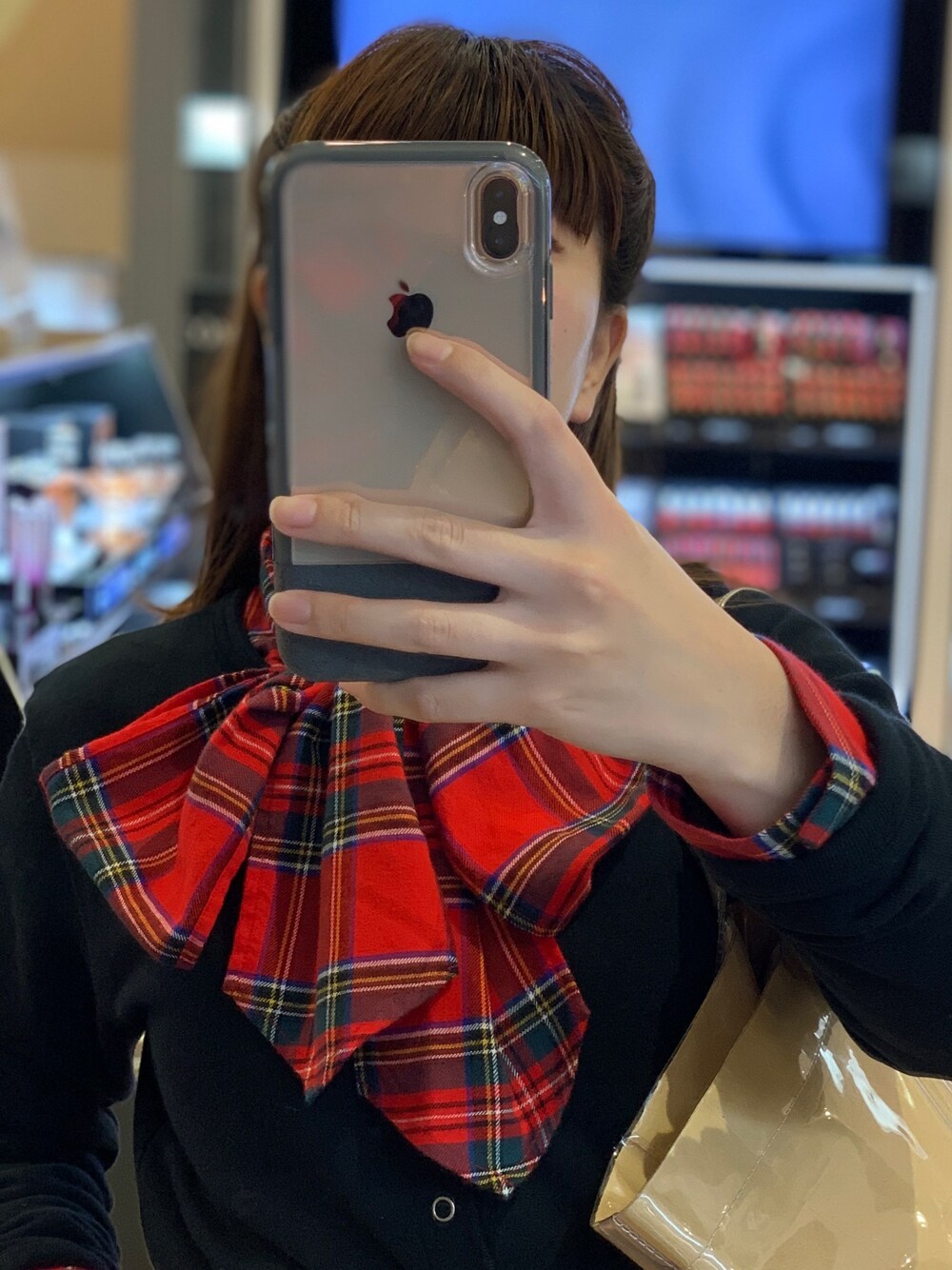 「BEAMS BOYの【FUDGE 11月号掲載】BEAMS BOY / ネル タータン アスコットタイ（シャツ/ブラウス、レッド系）」を使った、►rie◄さん（レディース・155cm）の秋コーディネートの1枚目の写真