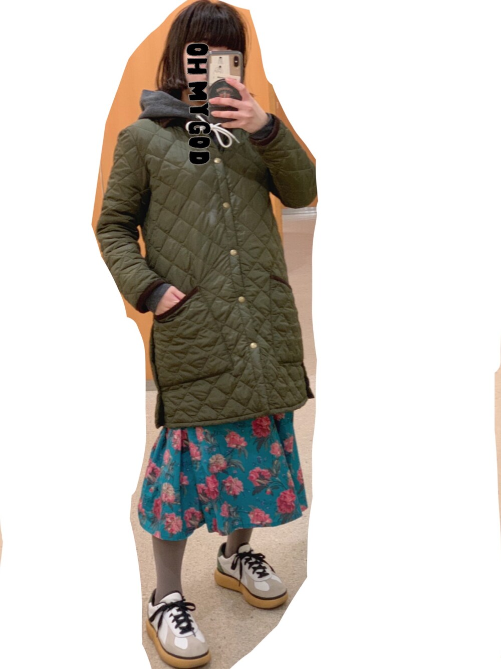 「BEAMS BOYのBarbour × BEAMS BOY / 別注 LIDDESDALE LONG キルティング ジャケット（その他アウター、グリーン系）」を使った、►rie◄さん（レディース・155cm）の冬コーディネートの1枚目の写真